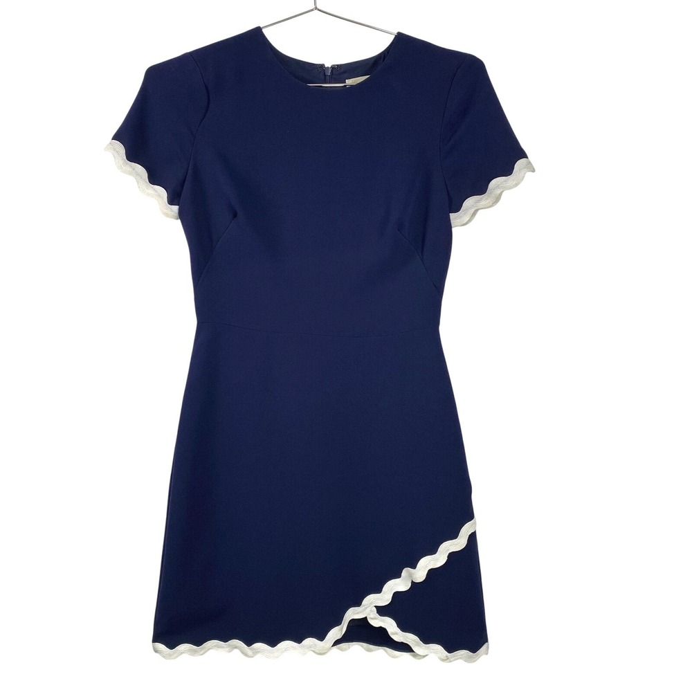Shoshanna Navy Dress with White Scallop Trim